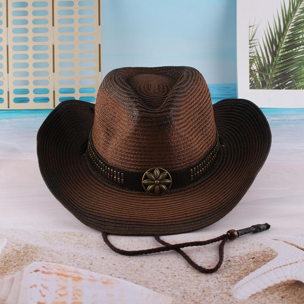 

Women s Elegant Lightweight Cowboy Straw Hat Rolled Wide Brim New Style Summer Outdoor Fashion European American Western Sun Hat M 56-58cm коричневий