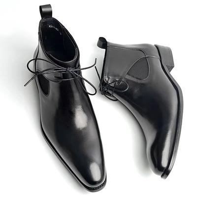 Fashion Luxury Men's Genuine Leather Chelsea Boots Dress Shoes for Formal & Casual Wear Lace-Up Boots Best for Office,Wedding & Parties