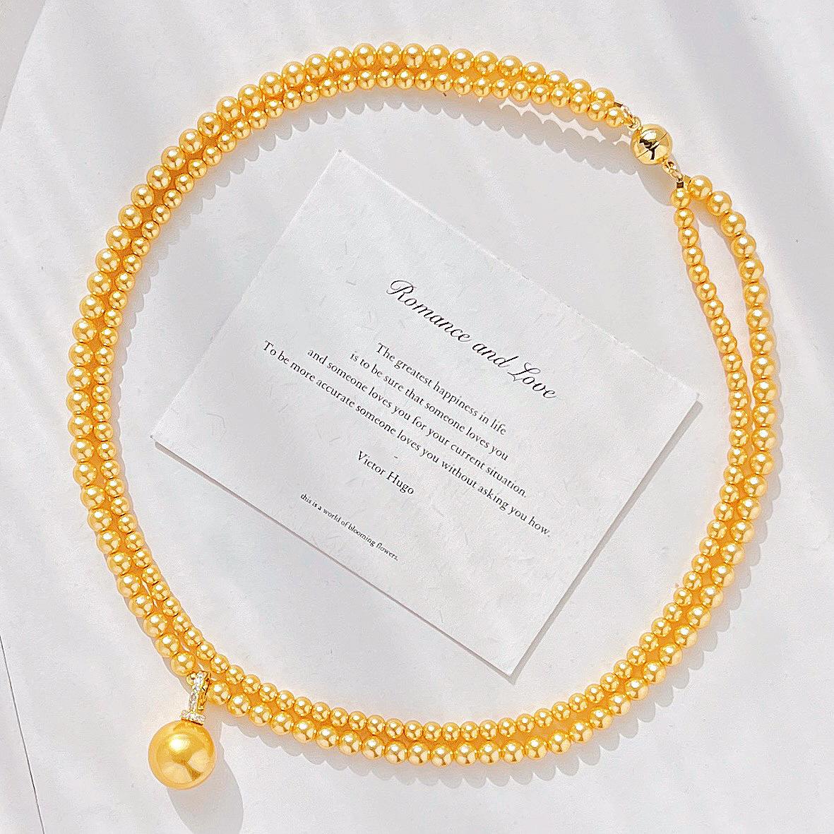 

High Quality Philippine Gold Double-Layer Faux Crystal Pearl Necklace Neck Chain Sweater Chain Women S Pendant