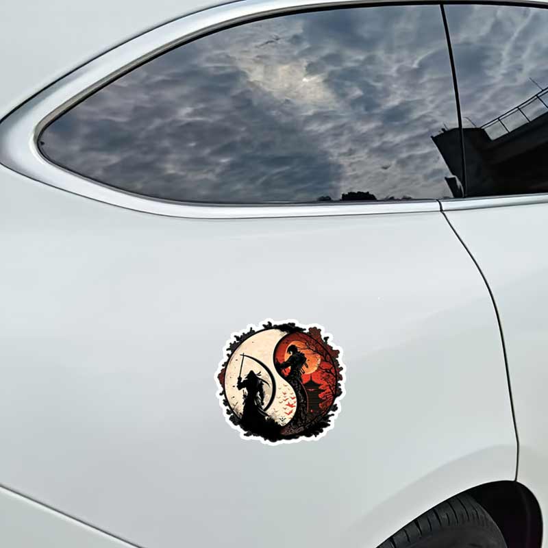 Para Samurai Yin Yang Estilo Japonés Tinta Ronin Pegatina de Coche Impermeable Dibujos Animados Pegatinas de Personalidad Decoración Resistente a los Arañazos SH1220