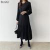 ZANZEA Abito casual da donna a maniche lunghe con scollo tondo tinta unita