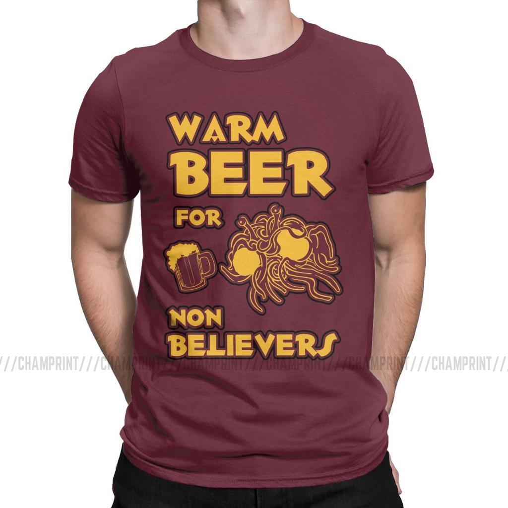 Warm Beer For Non Believers Pastafarian T Shirts Men Flying Spaghetti Monsterism Pastafarianism Fsm Religion Church