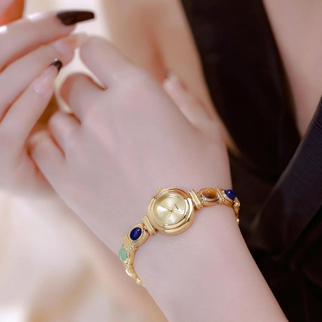 Woman Vintage Watch Colorful Jewelry Jade Dial Quartz Wristwatch Clock