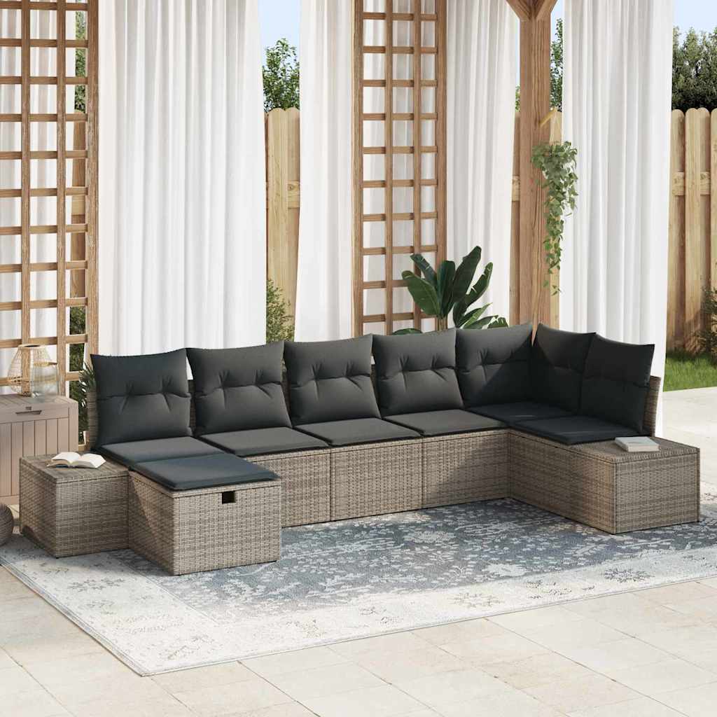 7 Piece Grey Garden Sofa Set with Cushions