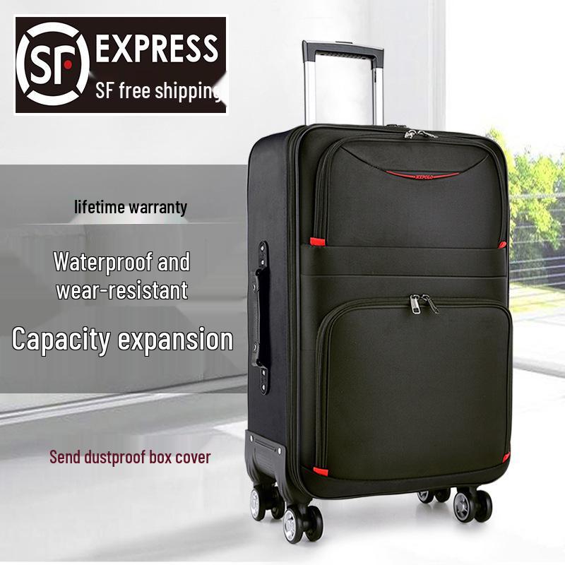 Large Capacity Rolling Suitcase with Universal Wheels, Combination Lock, Leather & Oxford Cloth Travel Bag for Men & Women