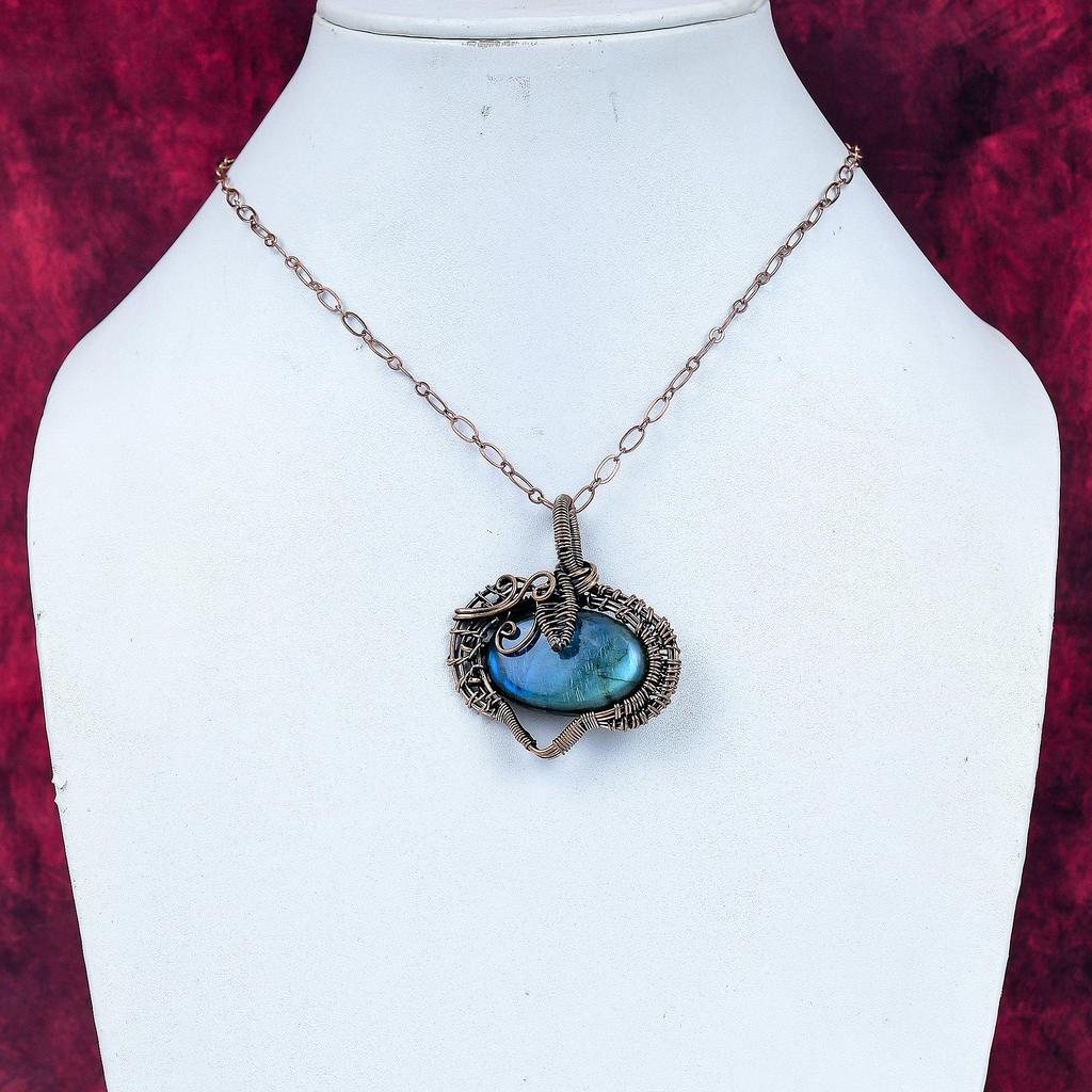 Labradorite Pendant Natural Gemstone Pendant Handmade Copper Wire Wrapped Jewelry