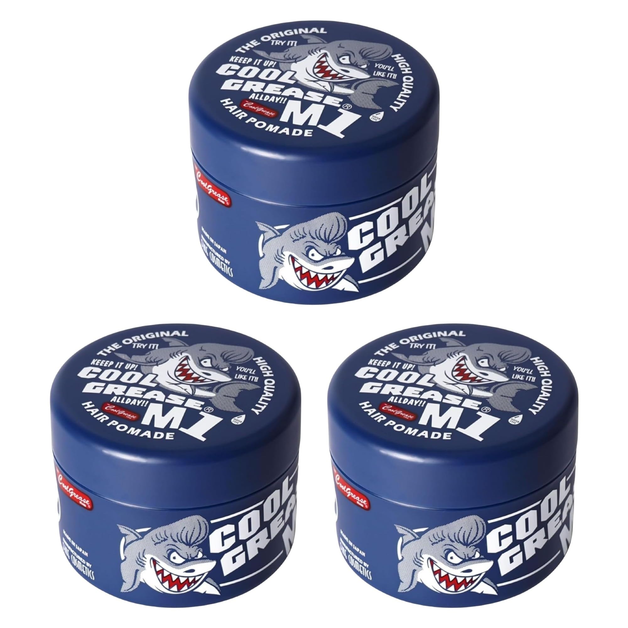 Cool Grease M1 Hair Pomade 210g x 3  Fragrance-free, Wet Look, Shiny Finish, Strong Hold, Styling Product, Allows for Hair Reshaping [Stylist Sticker