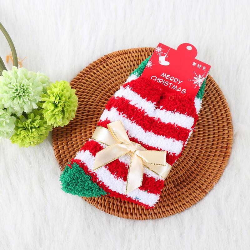 Autumn And Winter Coral Fleece Christmas Women'S Socks Home Heating Floor Socks Chinese New Year Festive Big Red Socks Female Cartoon Elk Socks