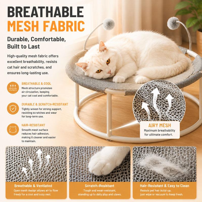 Summer breathable wrought iron cat bed all season universal moisture-proof cat hammock round mesh pet cat trampoline