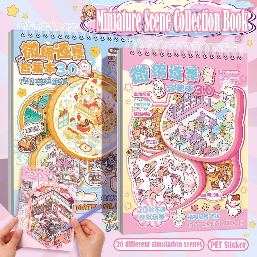 PET Miniature Scene Collection Visual Stacking 3D Pocket Cabin Scene Stickers  Children Gifts