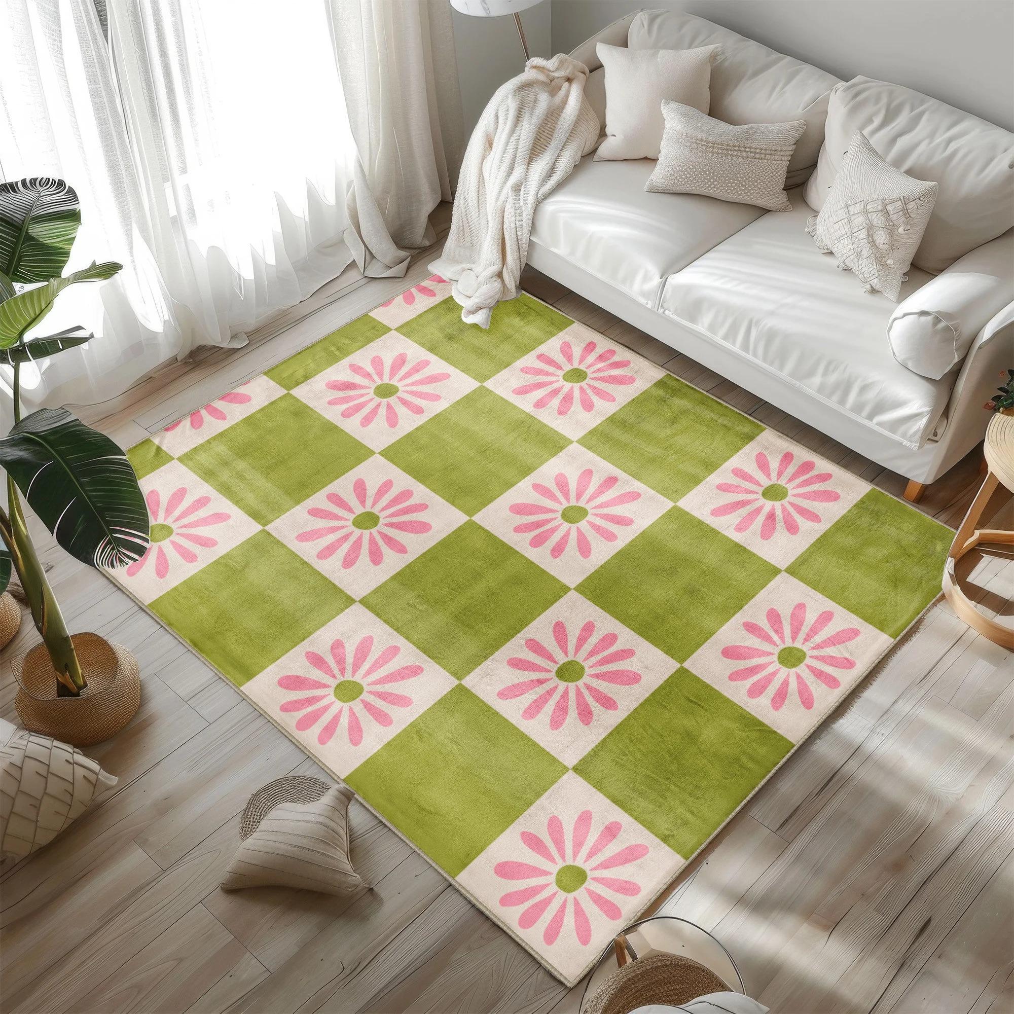 

Зеленый ковер Groovy Flower Rug Bohemian Decor Carpet Mid Century Ковры Modern Carpet Y2K Гостиная Спальня Декоративный ковер Дверной коврик 40X60cm-16x24in