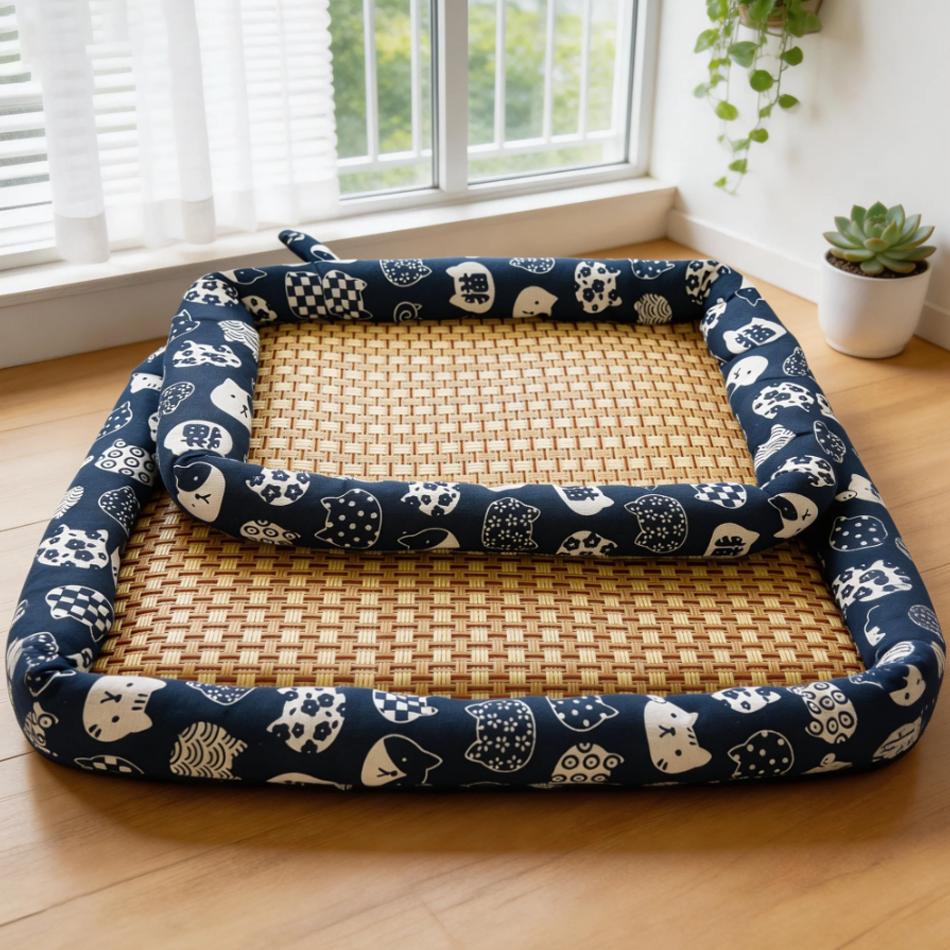 Summer Cool Bamboo Woven Mat Cooling Pad For Cats Pet Supplies Cat Bed Dog Bed Universal For Small Dogs Kitten Basket Mat
