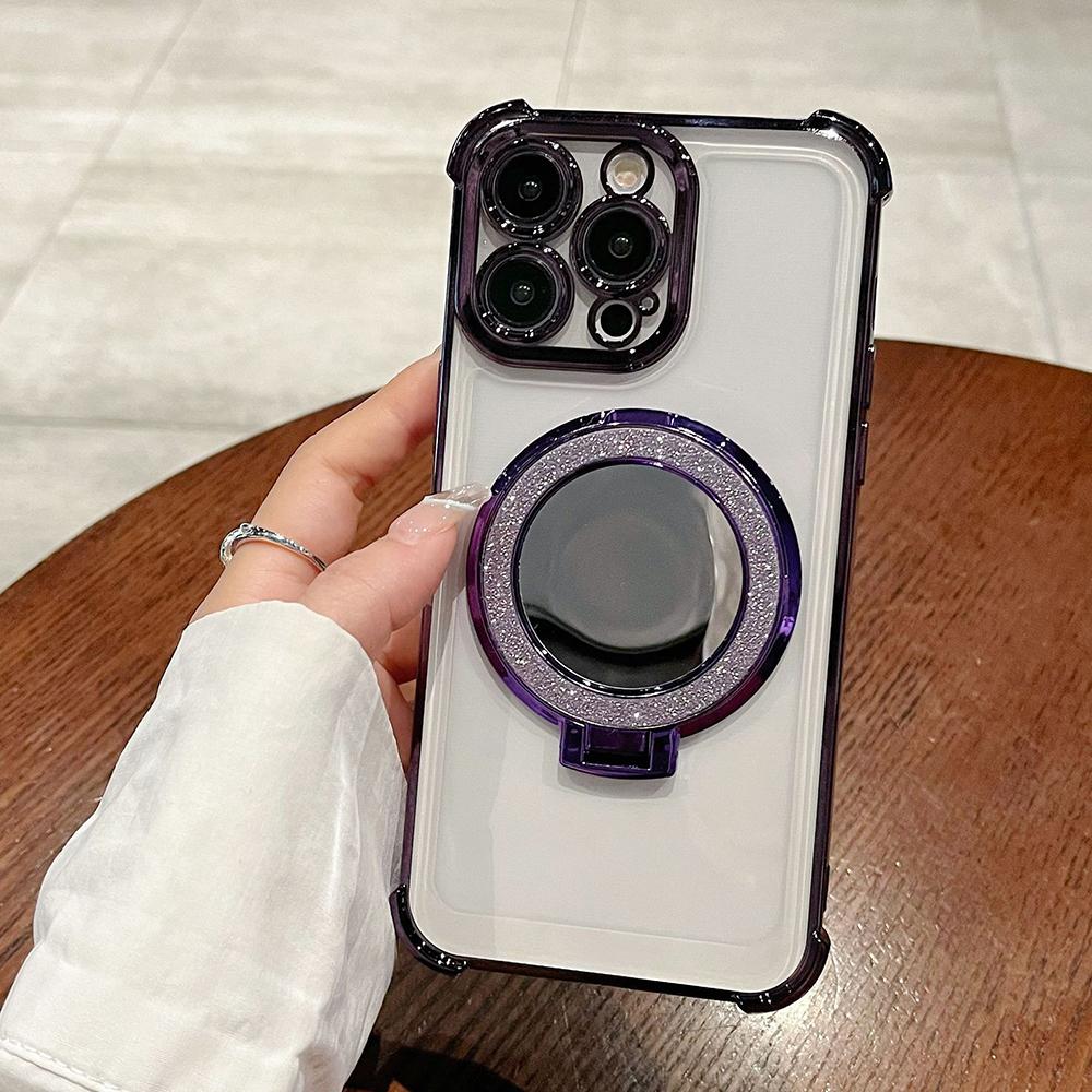 Plating Mirror Holder Stand Soft Silicone Four Corners Air Cushion Shockproof Protection Case for Samsung Xiaomi Poco Redmi