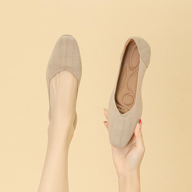 Square Head Shallow Mouth Knitted Flat Shoes Soft Sole Flying Woven Egg Roll Shoes Large Size Work Single Shoes Women