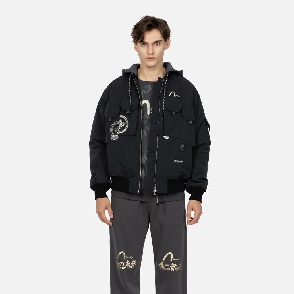 Evisu AW23 Seagull Embroidered Hooded Jacket Men Jackets Black 2EAGNM3JK5108LFPQ