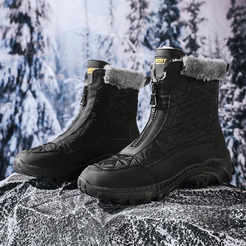 Large size front zipper snow boots men's velvet high-top cotton shoes winter waterproof large cotton boots