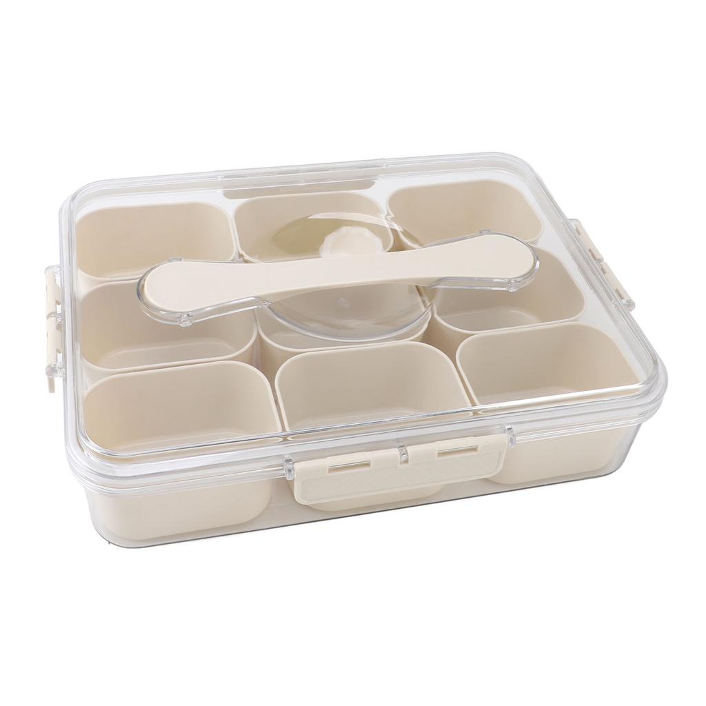 Plastic Seasoning Organizer Box 9 Compartments Sealing Fruit Snack Storage Containers with Clear Lid
