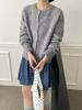 Long-haired Hairy Round Neck Cardigan Women's Early Spring New Korean Single-breasted Shoulder-plugged Long-sleeved Knitted Outer Women
