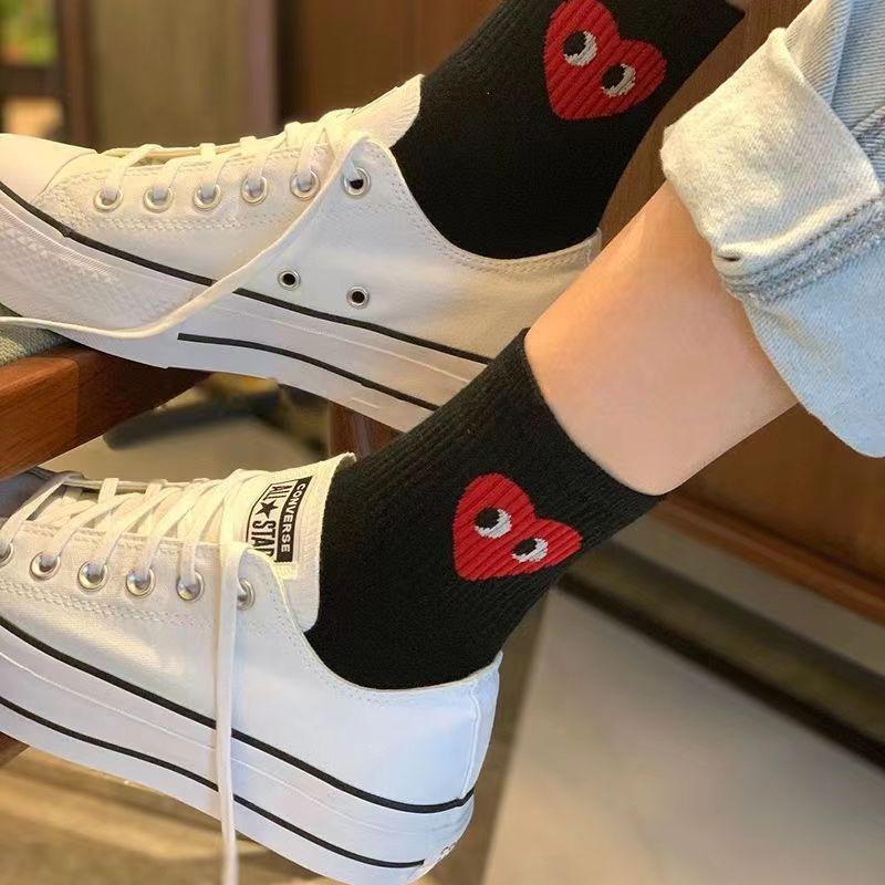 

Женские весенне-осенние повседневные носки с полосками, в горошек, однотонные, с надписью Love Movement, из хлопка 1 pair чёрный