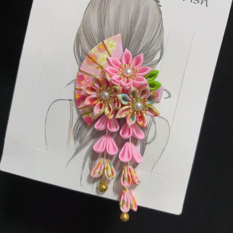 Japansk Kimono Huvudbonad Forntida Stil Handgjord Blomma Hårklämma Tyg Söt Tofs Blomma Hårnål