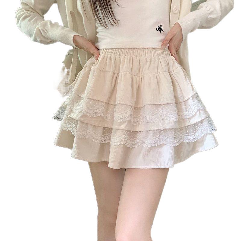 White Layered A-Line Ballet Skirt: Fluffy, Lace-Trimmed Cake Skirt for Women and Petite Girls - Ideal for Spring and Summer.