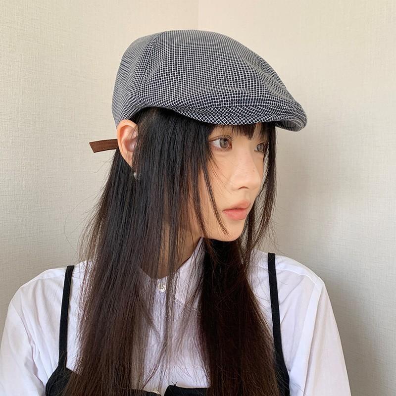 25 Early Autumn New Literary Plaid Lines Beret Women's Forward Hat Tide