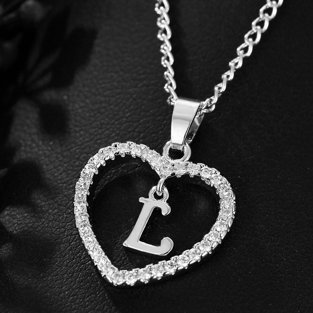 Heart Pendant Zircon Letter Necklace - 26 Letters Available