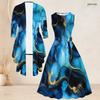 Womens Plus Size Two Piece Set Blue Marble Printed Sleeveless Tie Waist Dress And 3 4 Sleeve Cardigan