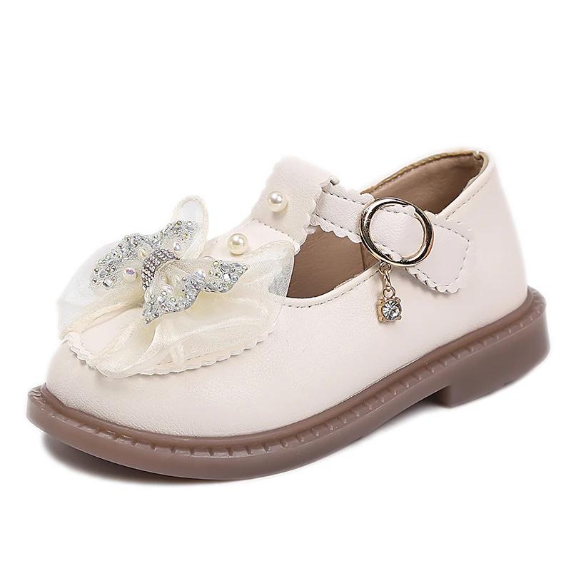 

Детская кожаная обувь Сладкий бантик Туфли для девочек на вечеринку Элегантная модная детская повседневная универсальная обувь принцессы Балетки с вырезами 24 бежевый