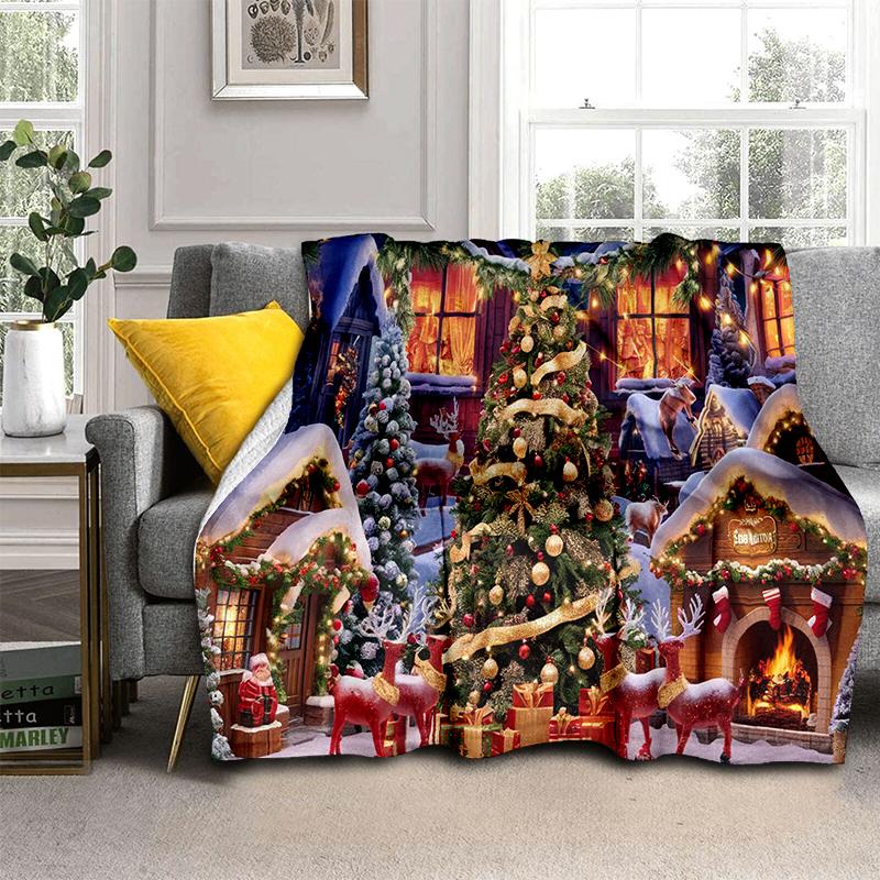 Merry Christmas Cartoon Santa Claus Christmas Tree Festival Gift Blanket,Soft Throw Blanket for Home Bedroom Bed Sofa Cover Kid