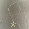 Double Layer Exaggerated Metal Big Starfish Pendant Necklace for Women Gothic Punk Crystal Beads Star Choker Y2K Party Jewelry