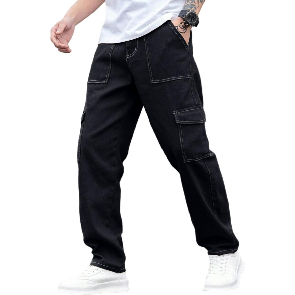 Men's Baggy Pants Casual Wide Leg Cargo Pants Elastic Waist Designer Streetwear Trousers