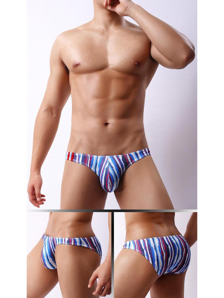 Pánské slipy s nízkým pasem, U konvexním střihem a potiskem v evropském a americkém stylu - Prodyšné, odvádějící vlhkost, trojúhelníkový design (E073)