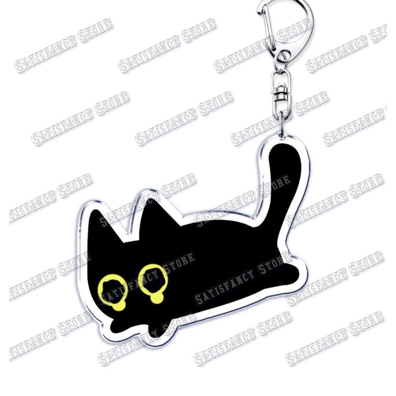 Cute Kawaii Little Black Cat Acrylic Keychains Funny Pet Kitty Keyring for Accessories Bag Pendant Key Chain Jewelry Fans Gifts