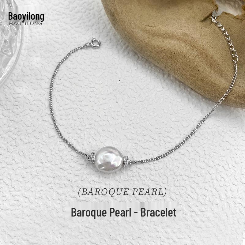 

Elegant S925 Sterling Silver Baroque Pearl Bracelet for Women - Exquisite High-End Fashion Jewelry. S925 Silver