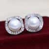 18K Gold Plated Freshwater Pearl Stud Earrings with Zircon, 8-9mm, Fashionable and Versatile for Women.