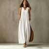 Women's Sleeveless Halter Neck Maxi Dress Loose Fit Solid Casual Long Dress