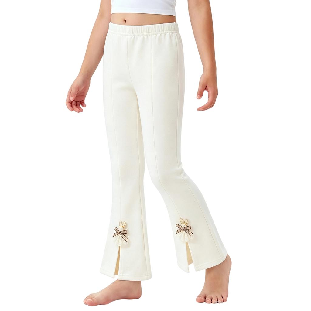 Girls Ribbed Flared Leg Pants Mid Color Cotton Casual Long Pants for Spring and Fall