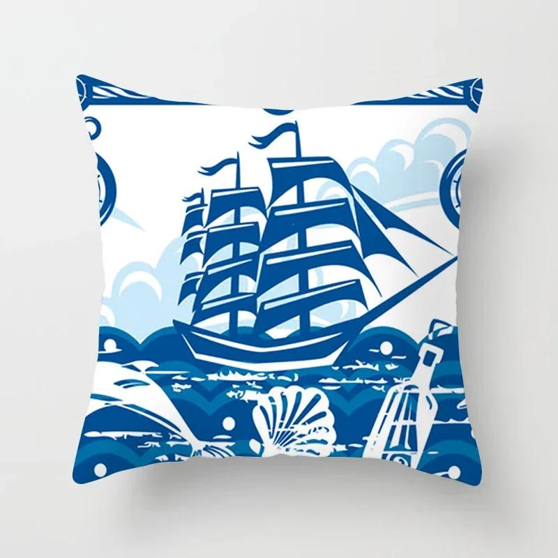 45X45CM Retro Mediterraner Ozean Druck Blau Grün Kissenbezug Heiß Meerjungfrau Fisch Kissenbezug Sofa Sitz Wohnzimmer Dekokissen