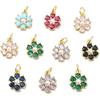 Stiesy 10 Pcs Mix Random 18K Gold Plated Mini Flower Shape Charms Brass Micro Pave Colorful Cubic Zirconia CZ Stone Dangle Charms with Pearl for