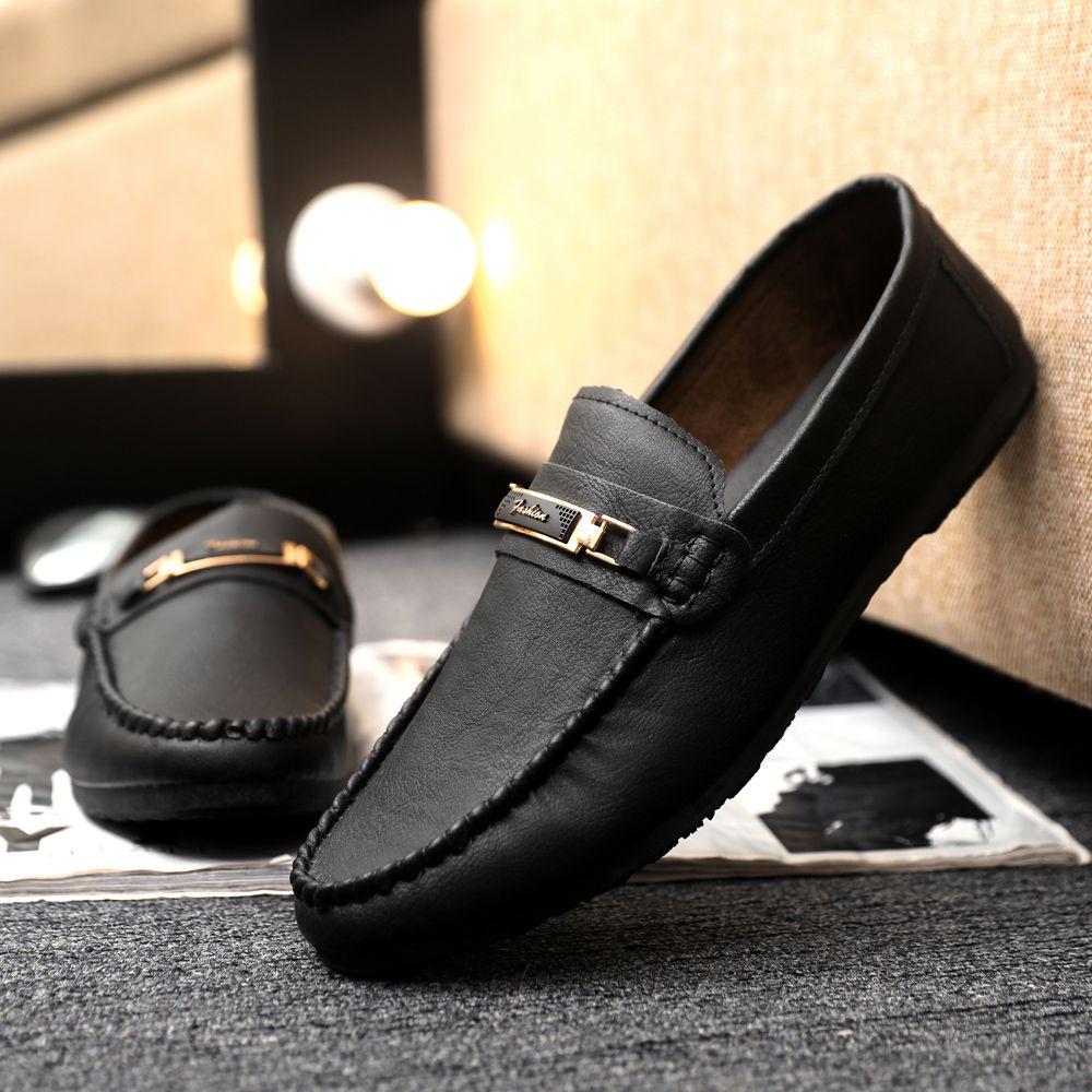 Fashion Round Toe Slip-on Flat Brown Men's Leather Shoes British Style Sale Pu High Quality Fashion Social Legitimate Male Casual Shoe