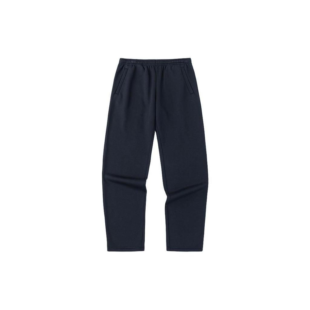 Anta Training Series Solid Color Mid Waist Fleece Straight Leg Casual Pants Men bottoms Basic-Black 952357305-1