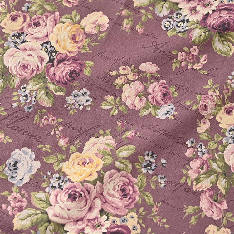Retro Rose Printed Cotton Linen Fabric for DIY Patchwork
