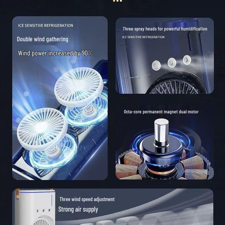 USB Remote Control Dual-Head Silent Air Fan for Office, Dorm, Home - Large Mist Function