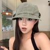 Washed denim tooling bucket hat women's summer new fashion retro small face big head circumference newsboy beret