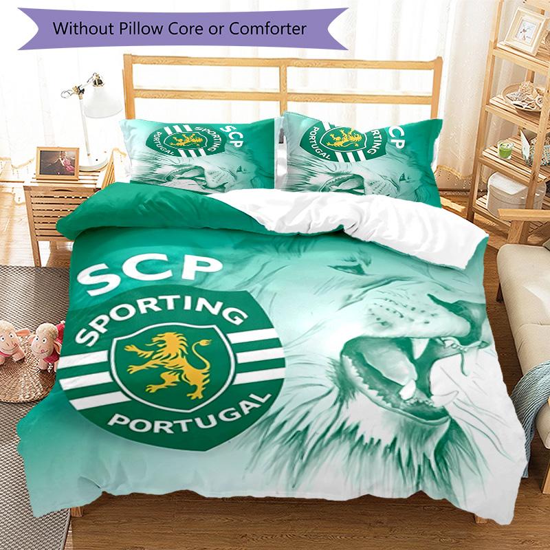3pcs Sporting CP logo pattern bedding set duvet cover set includes duvet cover &pillowcases,perfect all season bedroom decoration&gift