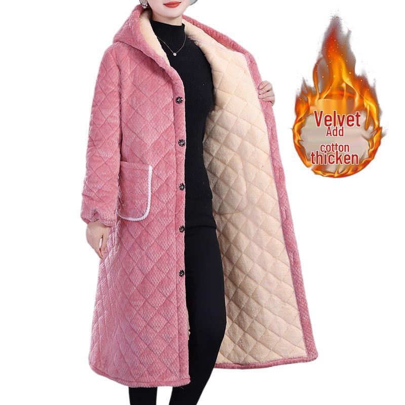 Women's Winter Warm Cotton Coat and Over-the-Knee Casual Robe