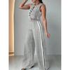 Women's Loose Fit Two Piece Set Sleeveless Crop Top Elastic Waist Wide Leg Pants Tracksuit