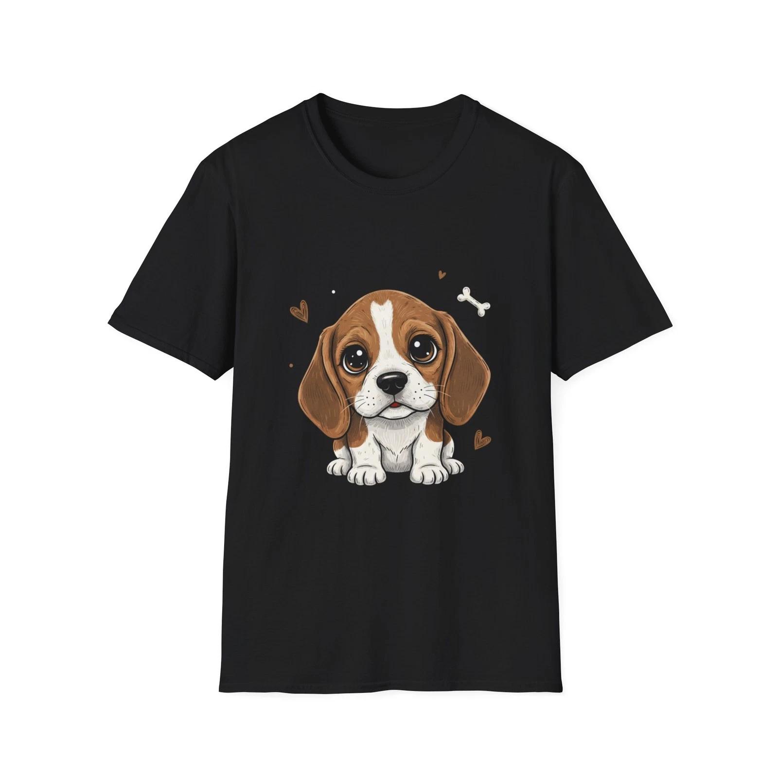 Cute Dog Beagle Kawaii Cartoon Black Tee Adorable Graphic T-Shirt S