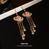 Diamond-set star fringed ear hook women's retro court style fashion earrings light luxury high-end earrings design sense niche
